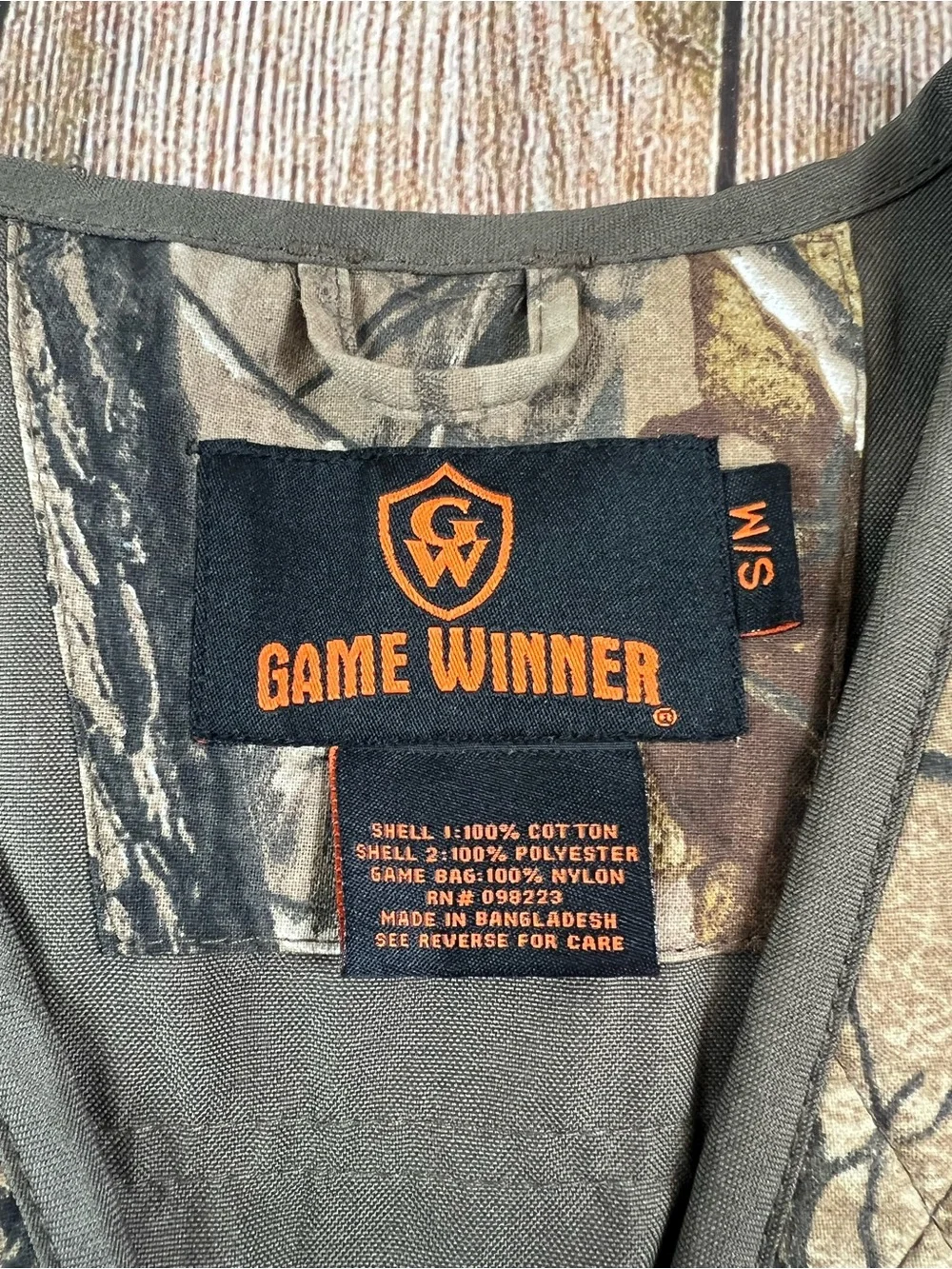 Mens Game Winner Brown Realtree Camo Full Zip Hunting Light Vest Size Small